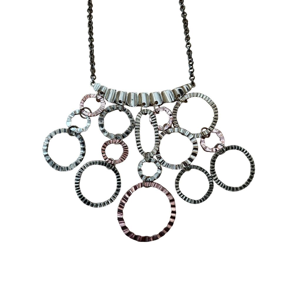 Mixed Metal Geometric Fringe Bib Necklace